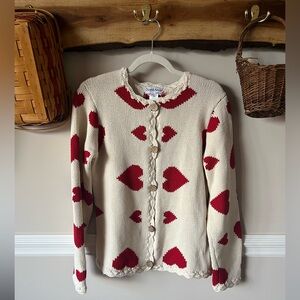 RARE Northstyle North Style Heart Cardigan Sweater Ivory Red Small S